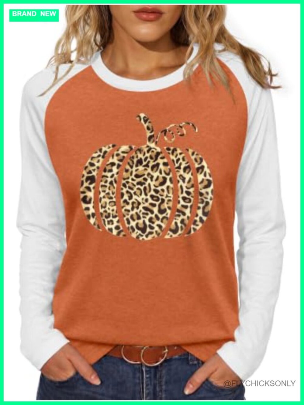 Women's Leopard Pumpkin Long Sleeve Halloween Graphic Tee Top